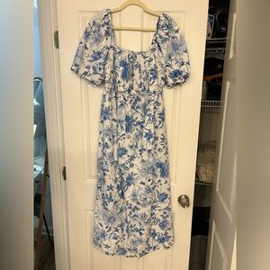 H&M White Maxi Dress with Blue Floral Print